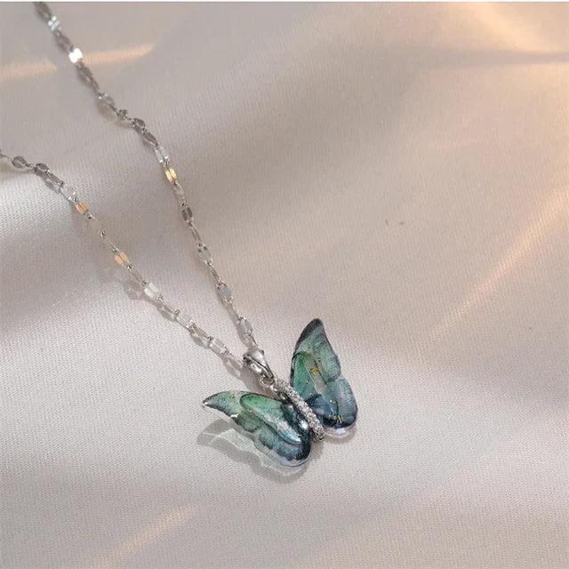 Blue Silver Winged Beauty Necklace with Pretty Luxe Earrings