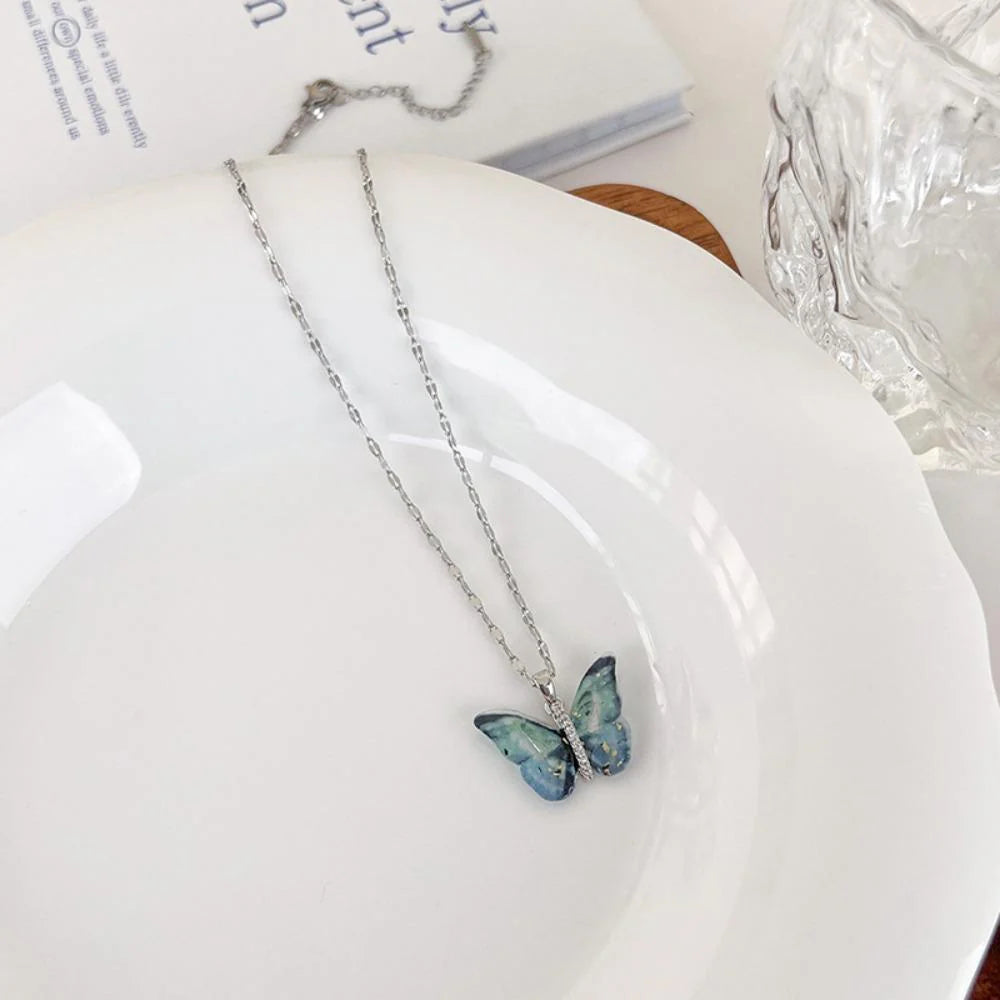 Blue Silver Winged Beauty Necklace with Pretty Luxe Earrings